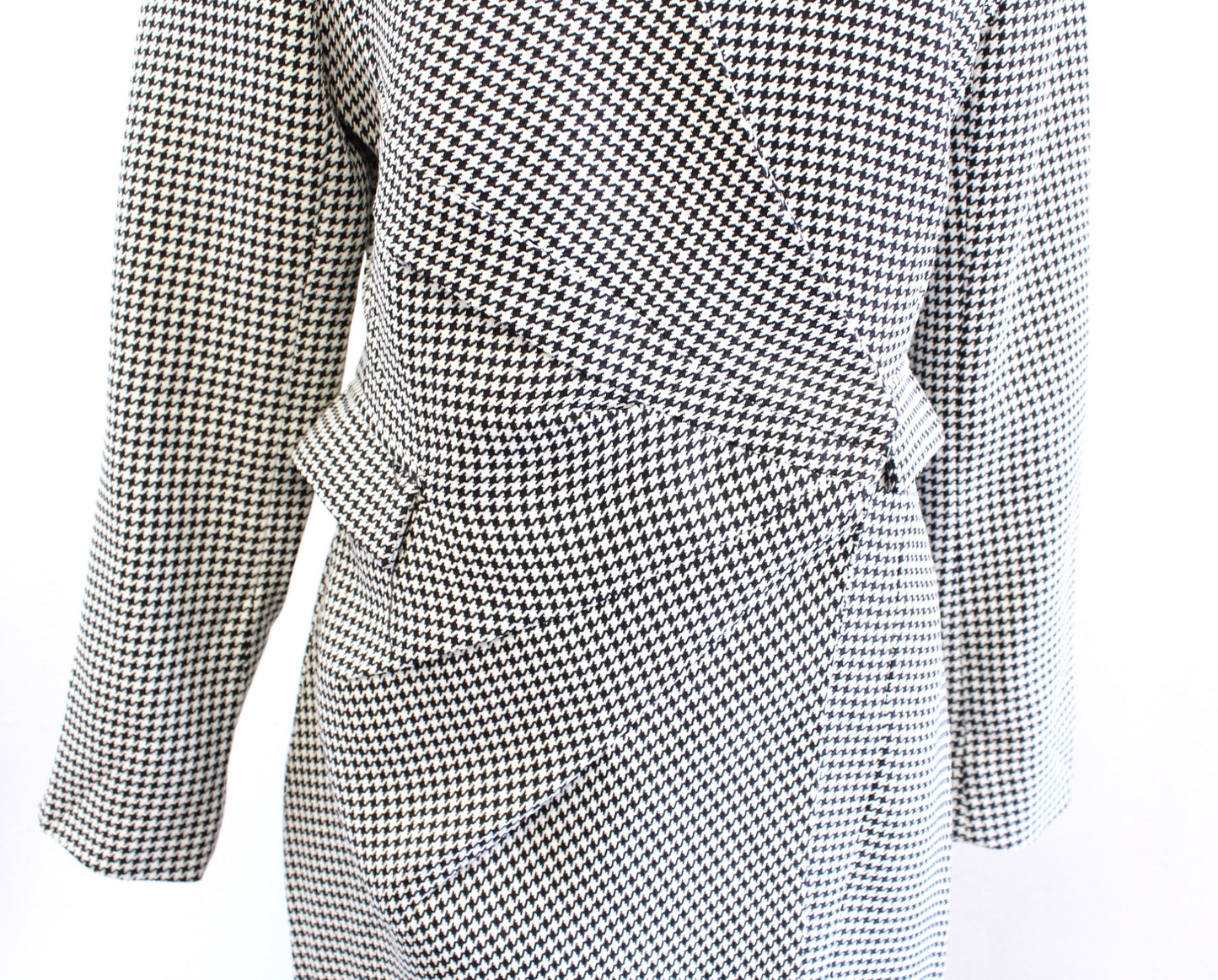 Jason Wu Black White Houndstooth Wrap Front Blazer Style Dress Size M V Neck