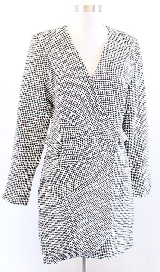 Jason Wu Black White Houndstooth Wrap Front Blazer Style Dress Size M V Neck