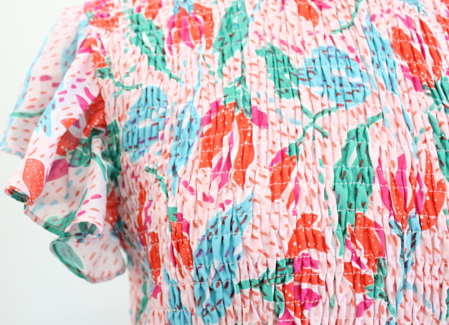 J Marie Pink Confetti Floral Smocked A Line Tiered Dress Size L Ruffle Fit Flare