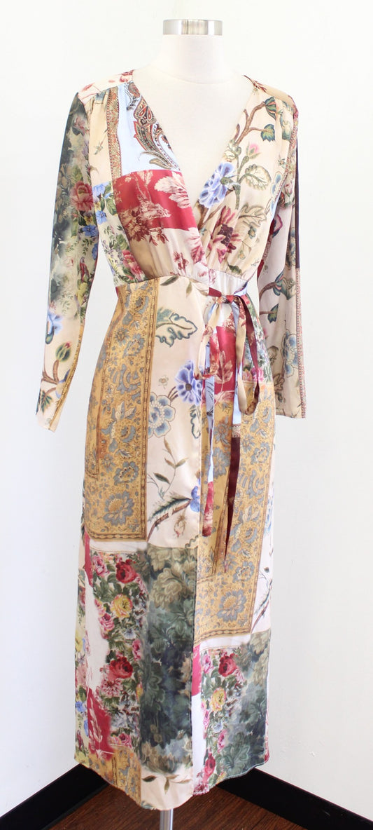 NWT Zara Patchwork Vintage Floral Print Midi Wrap Dress Size S Paisley Tie Waist