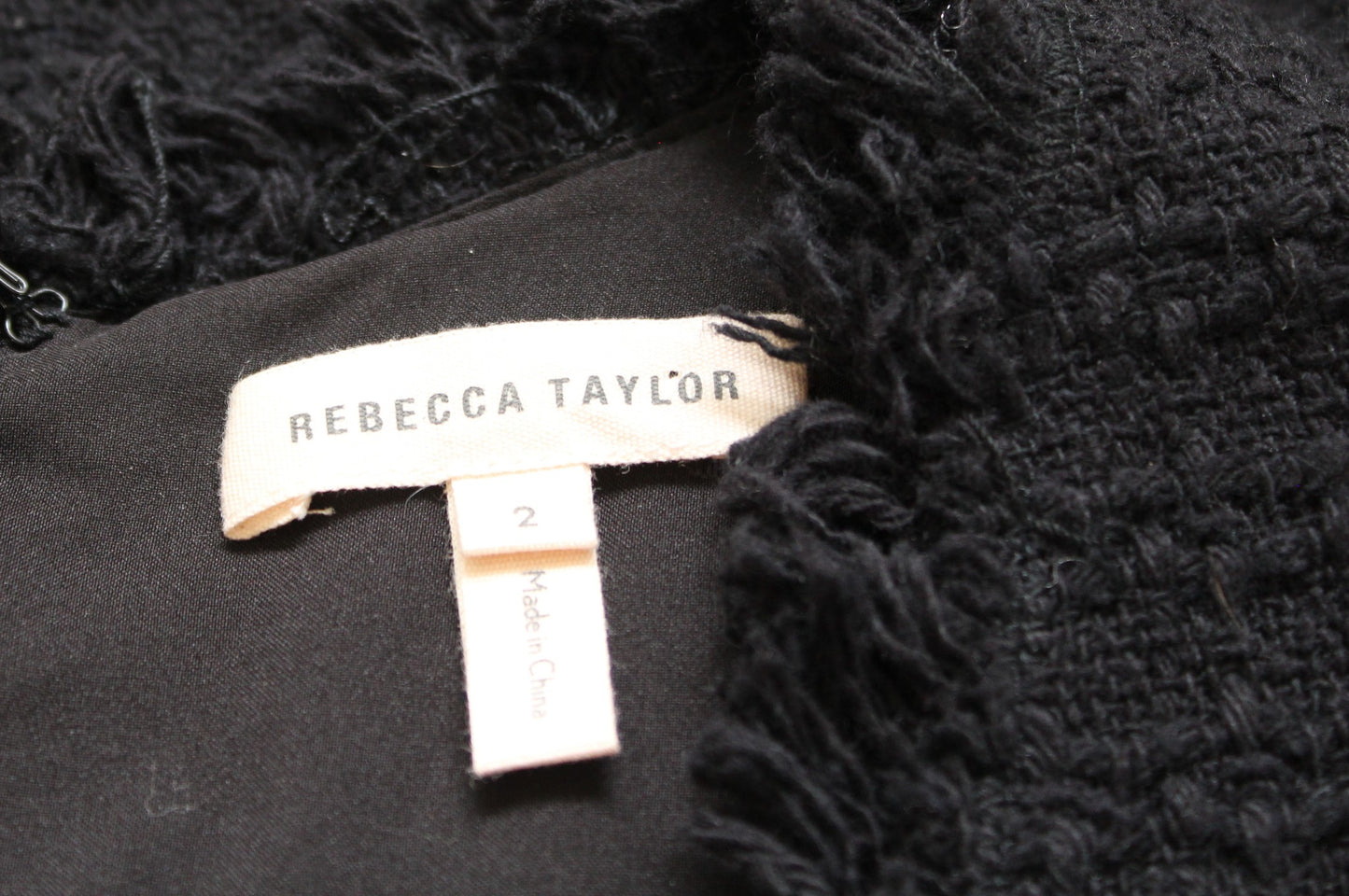 Rebecca Taylor Womens Black Fringe Tweed Fit and Flare A Line Dress Size 2