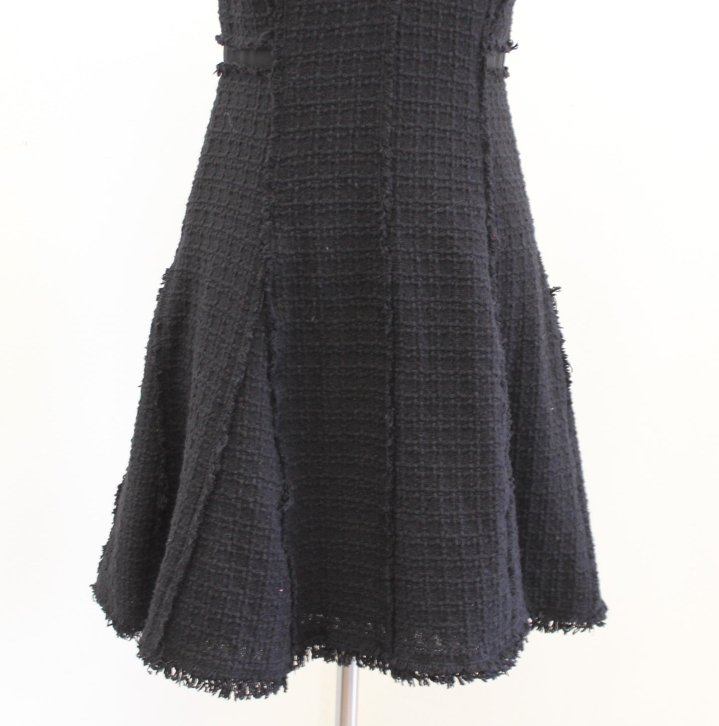 Rebecca Taylor Womens Black Fringe Tweed Fit and Flare A Line Dress Size 2