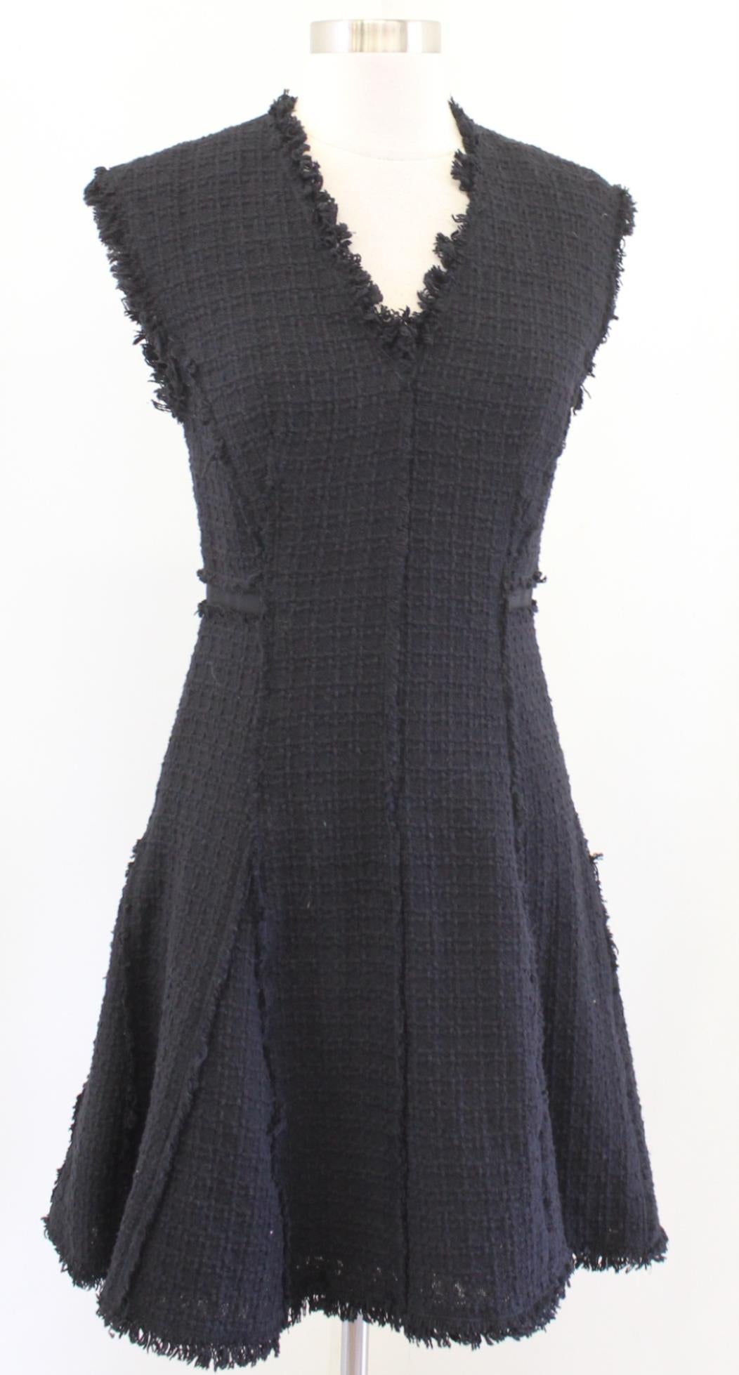 Rebecca Taylor Womens Black Fringe Tweed Fit and Flare A Line Dress Size 2