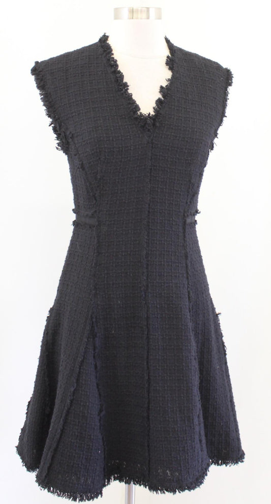 Rebecca Taylor Womens Black Fringe Tweed Fit and Flare A Line Dress Size 2
