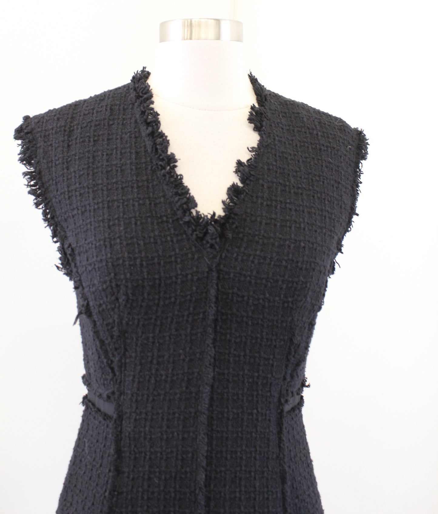 Rebecca Taylor Womens Black Fringe Tweed Fit and Flare A Line Dress Size 2