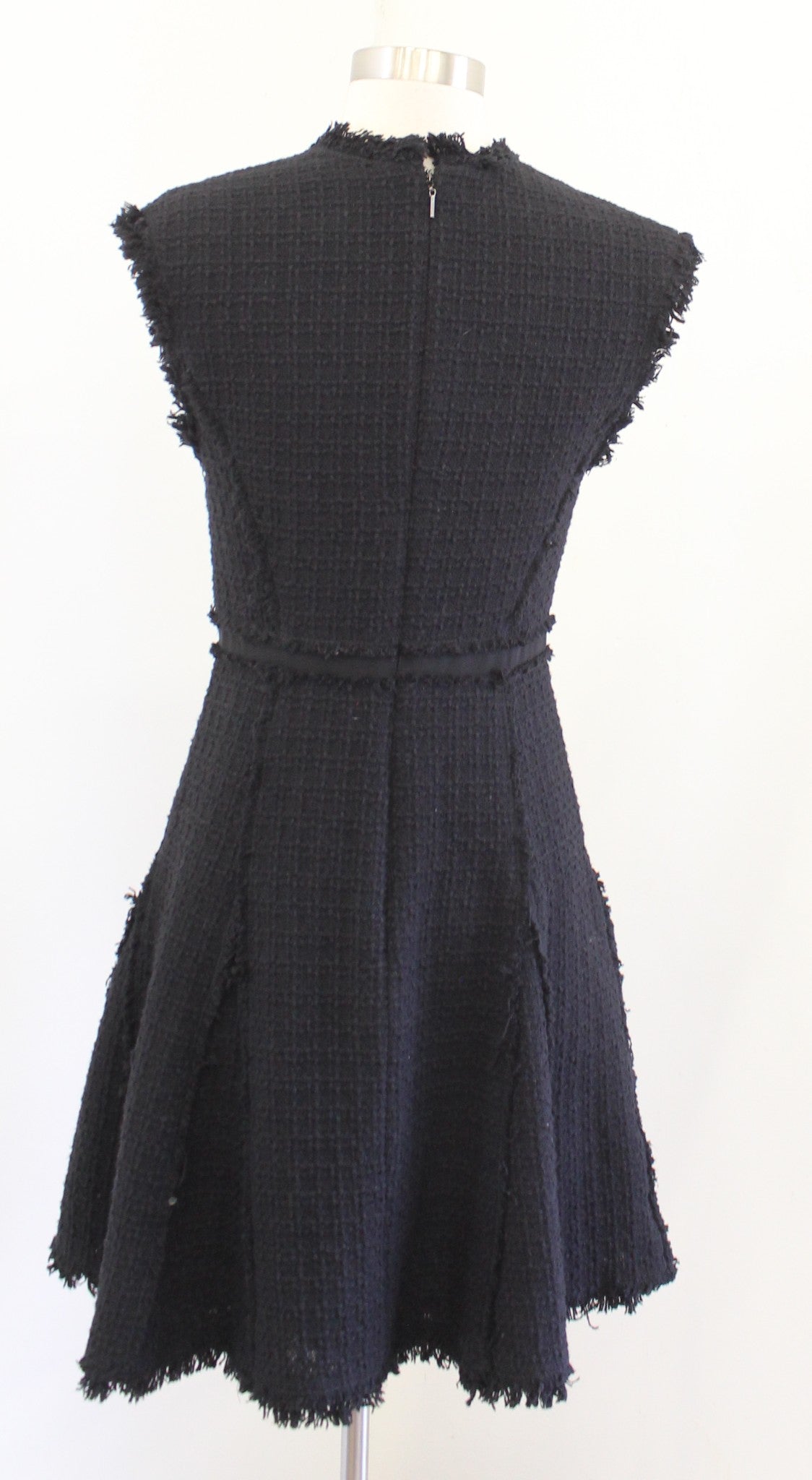 Rebecca Taylor Womens Black Fringe Tweed Fit and Flare A Line Dress Size 2