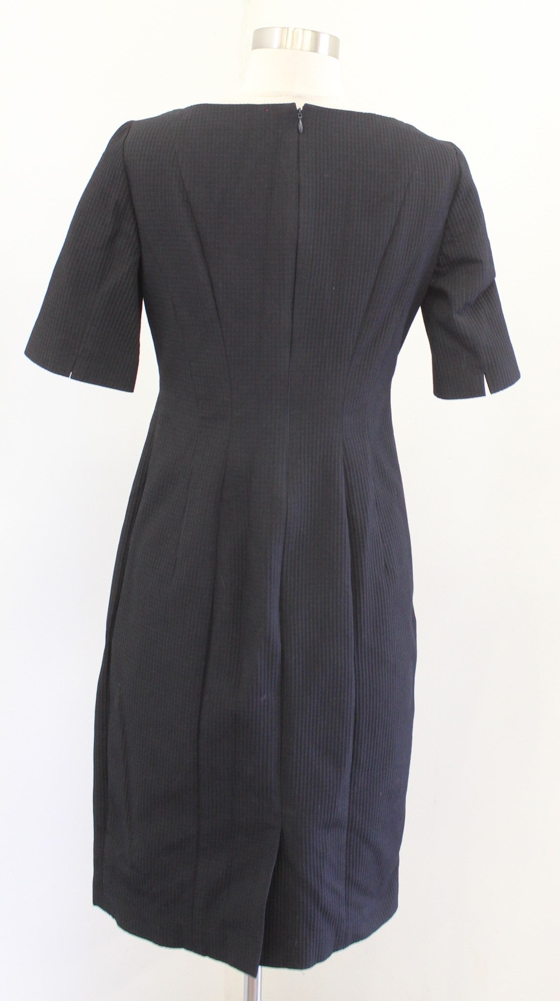 Brooks Brothers Black Navy Puckered Plaid Textured Sheath Dress Size 4 Career