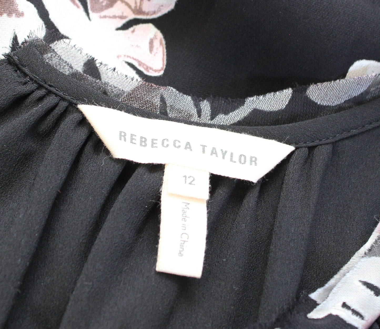Rebecca Taylor Womens Black Burnout Floral Cap Sleeve Top Blouse Size 12