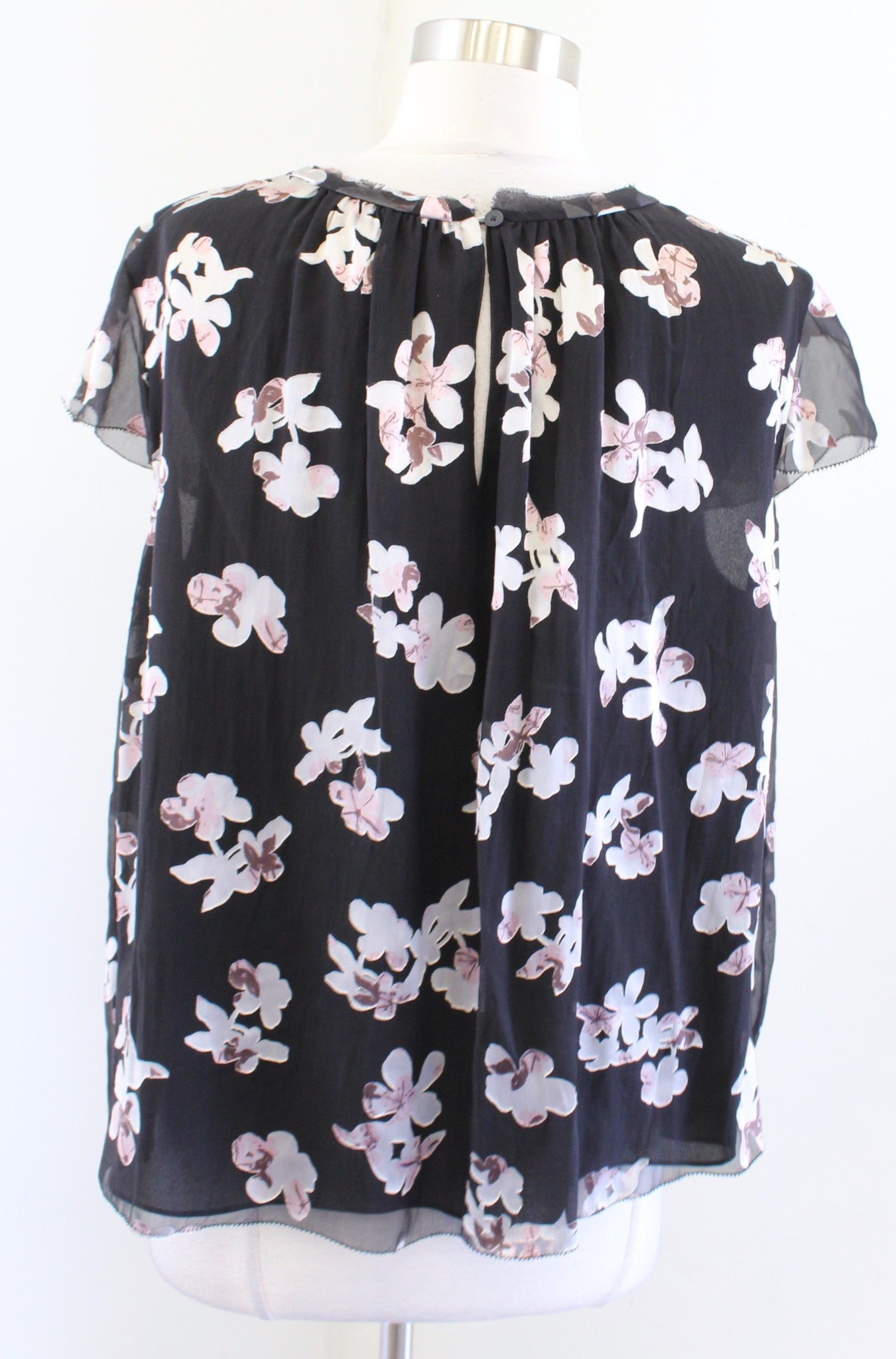 Rebecca Taylor Womens Black Burnout Floral Cap Sleeve Top Blouse Size 12