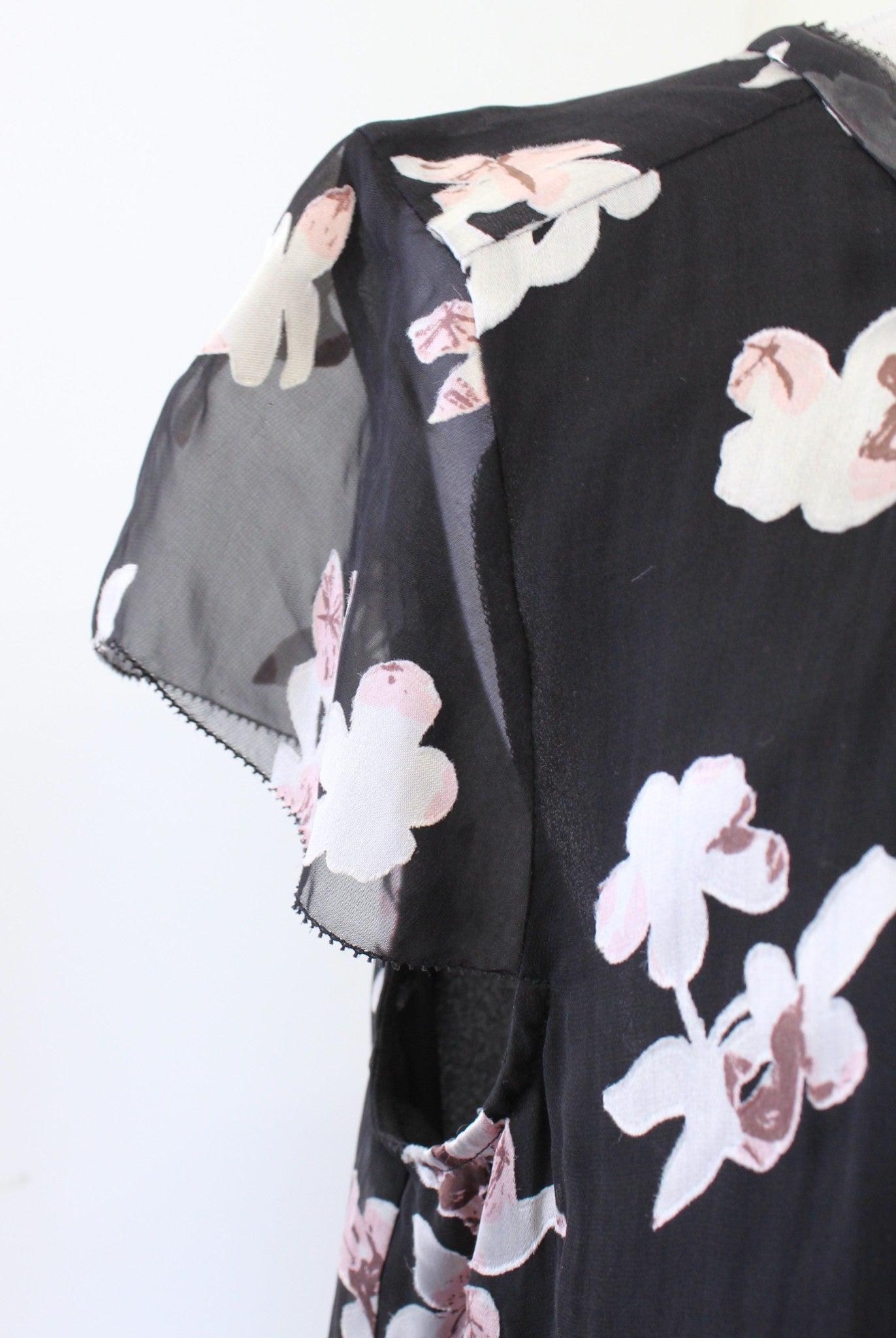 Rebecca Taylor Womens Black Burnout Floral Cap Sleeve Top Blouse Size 12