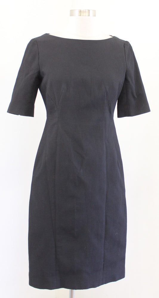 Brooks Brothers Black Navy Puckered Plaid Textured Sheath Dress Size 4 Career