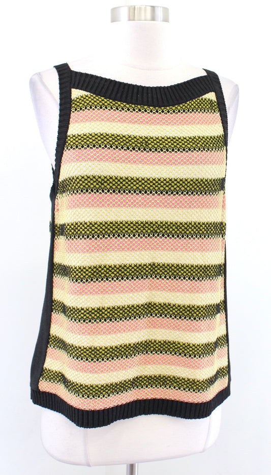 Aldomartins Anthropologie Girona Striped Knit Tank Top Blouse Sz L Black Yellow