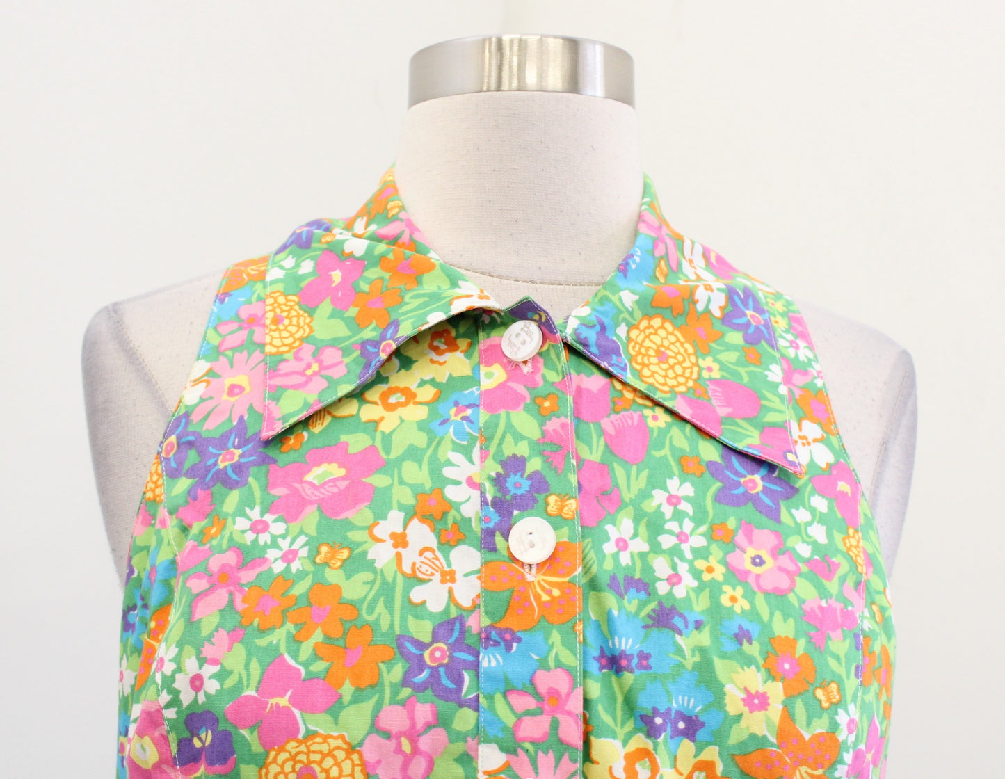 Vtg Lilly Pulitzer Green Colorful Floral Print Retro Collared Dress Size 6