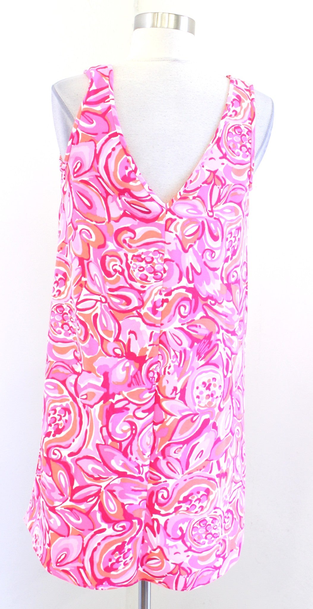 Lilly Pulitzer Calissa Pink Pout Mango Salsa Printed Shift Dress Size 0 V Neck