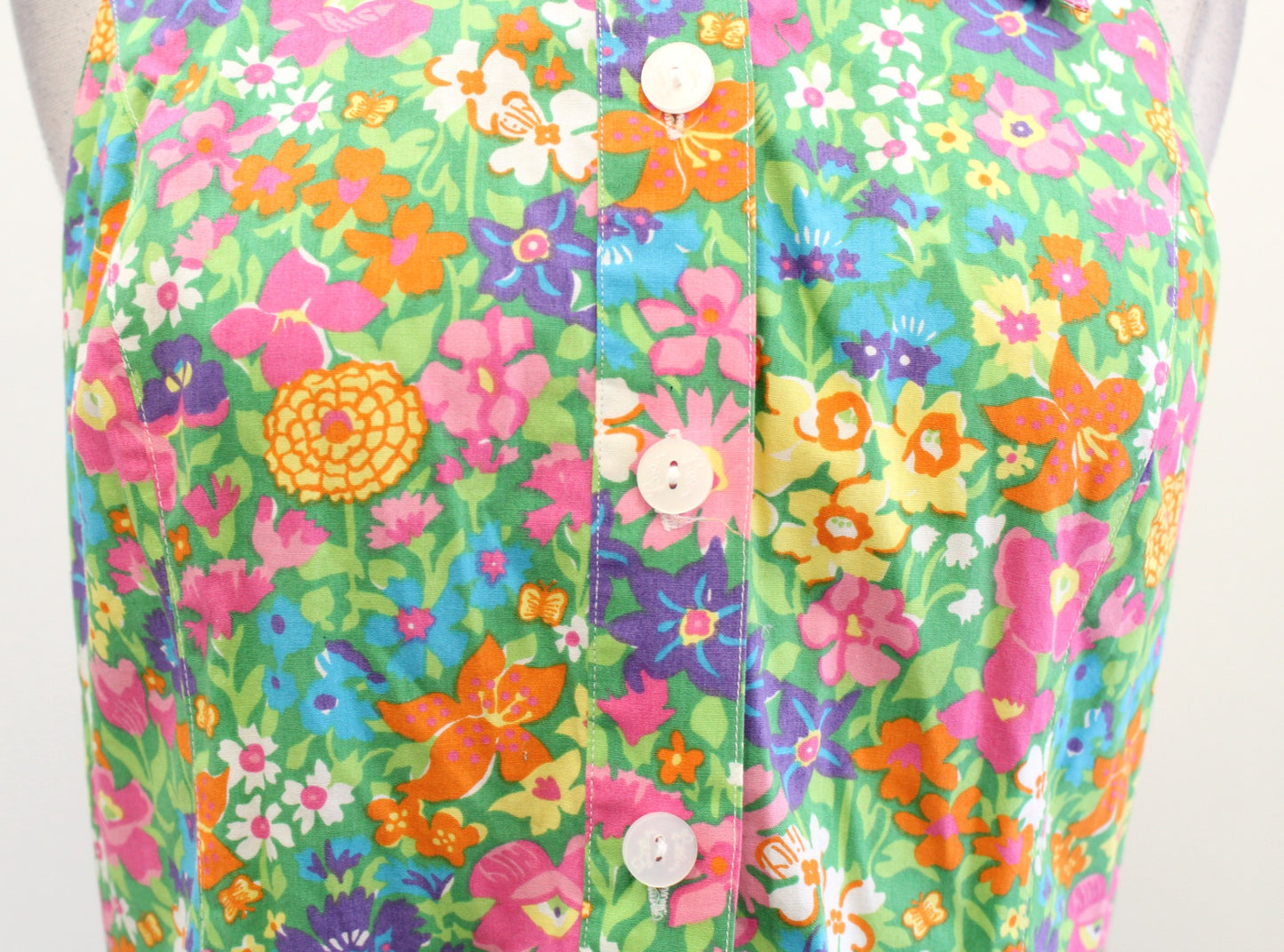 Vtg Lilly Pulitzer Green Colorful Floral Print Retro Collared Dress Size 6