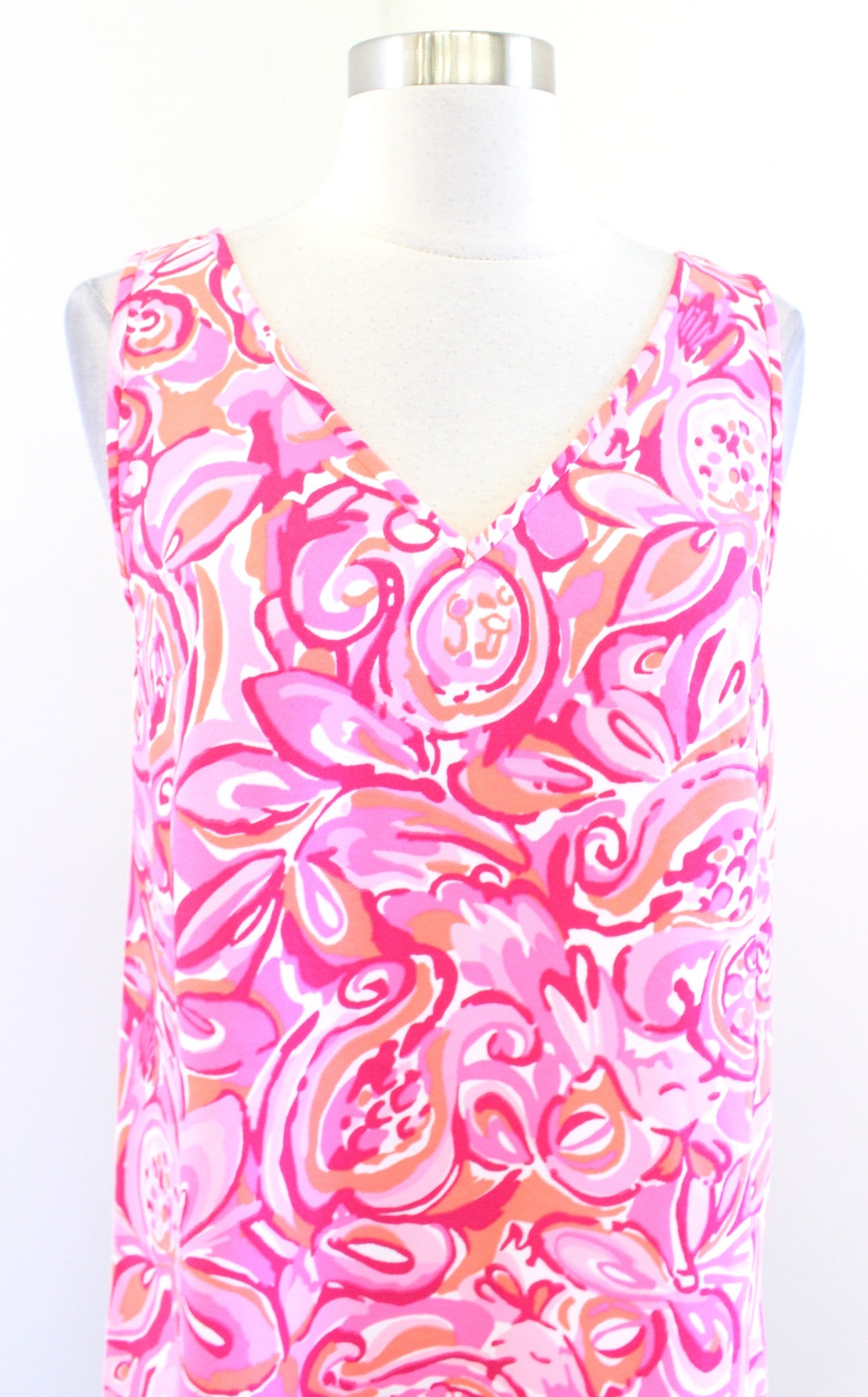 Lilly Pulitzer Calissa Pink Pout Mango Salsa Printed Shift Dress Size 0 V Neck