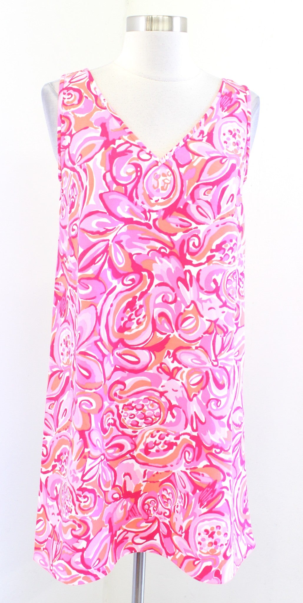 Lilly Pulitzer Calissa Pink Pout Mango Salsa Printed Shift Dress Size 0 V Neck