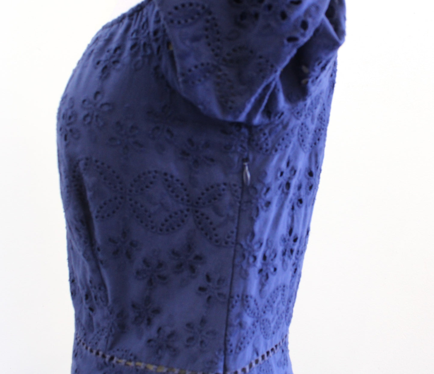 Vineyard Vines Navy Blue Eyelet Lace Cutout On Off Shoulder Dress 4 Embroidered