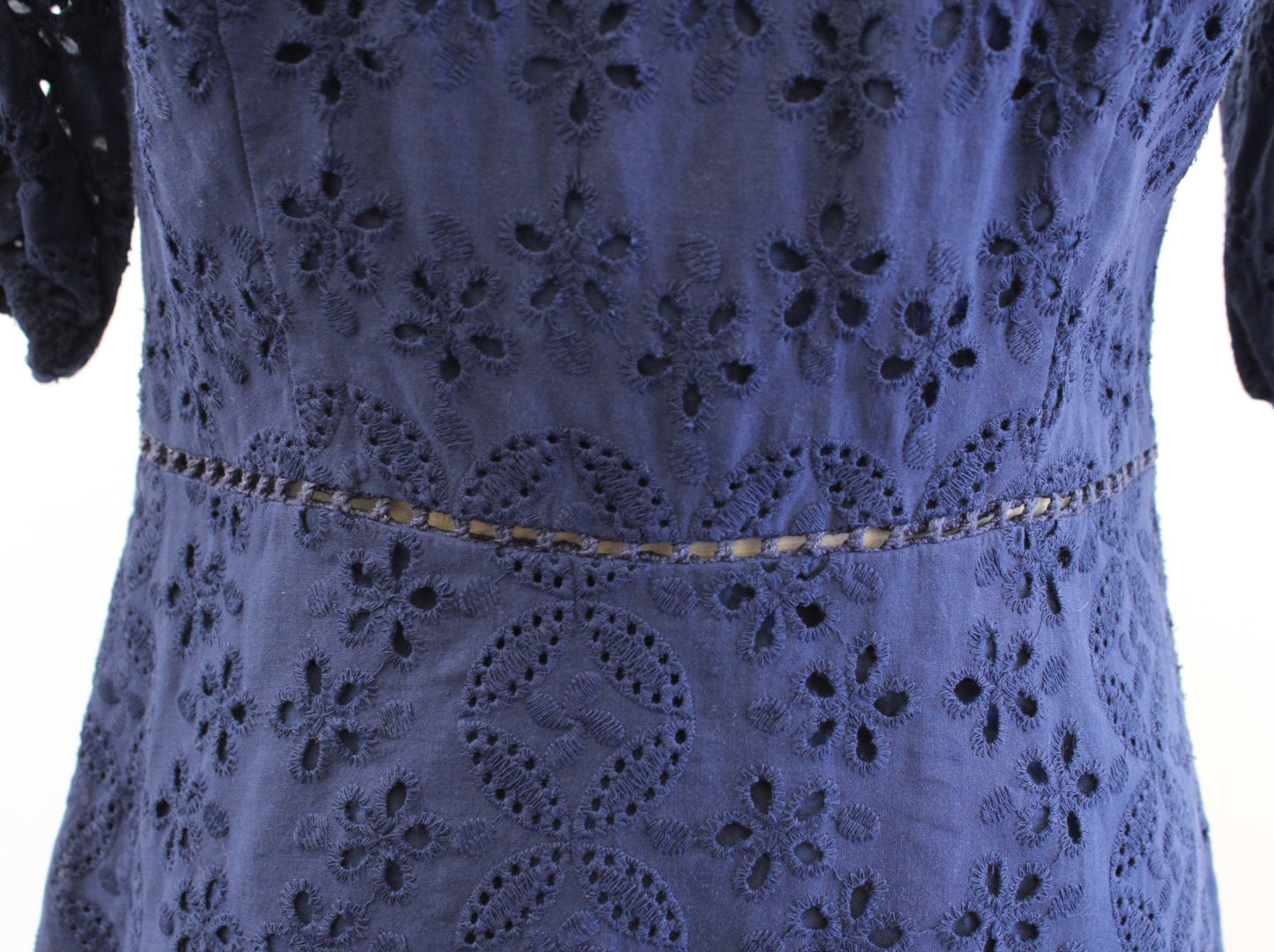 Vineyard Vines Navy Blue Eyelet Lace Cutout On Off Shoulder Dress 4 Embroidered
