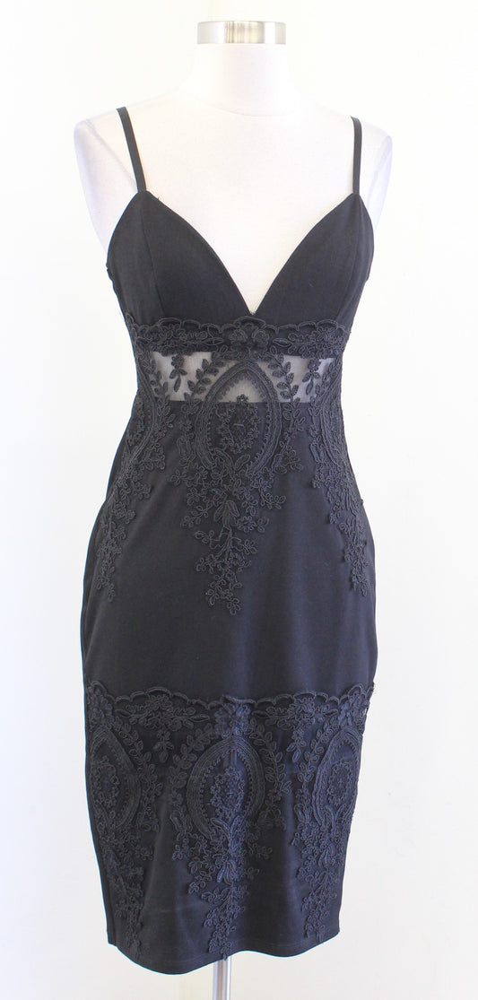 NWT Lulus Black Embroidered Mesh Lace Cutout Bodycon Cocktail Party Dress Size S