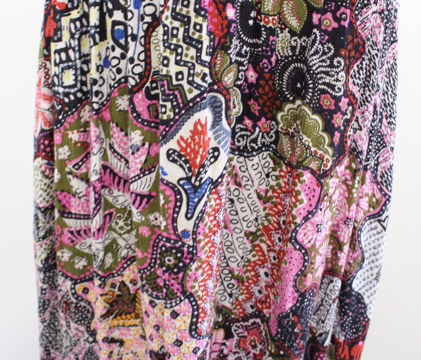 Ann Taylor Loft Multi Color Geometric Print Smocked Tie Strap Midi Dress PM MP