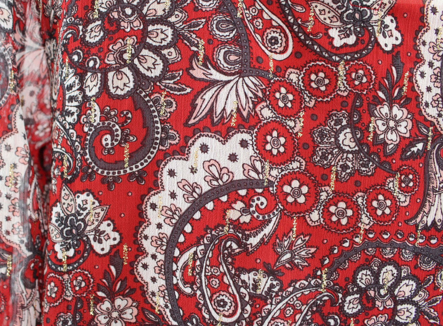 Ann Taylor Loft Red Metallic Shimmer Paisley Print Flounce Hem Shift Dress PS SP