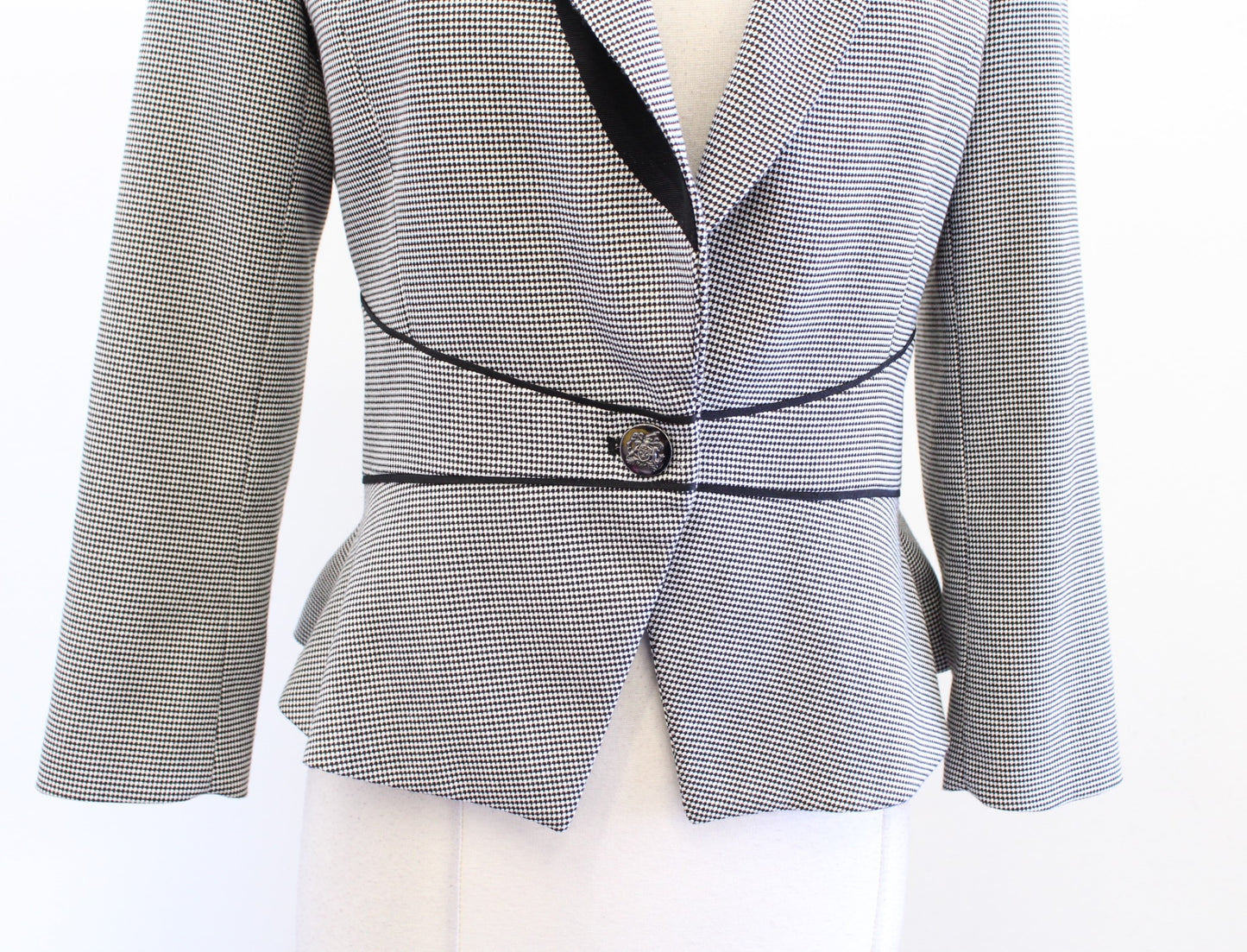 White House Black Market Micro Houndstooth Print Blazer Jacket 4 Single Button