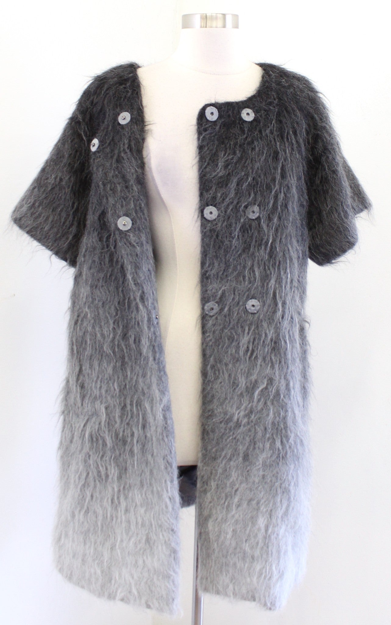 Calvin Klein Black Gray Ombre Fuzzy Mohair Wool Alpaca Jacket Coat Coatigan Sz S