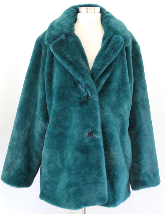Banana Republic Womens Green Soft Plush Faux Fur Jacket Coat Size XL