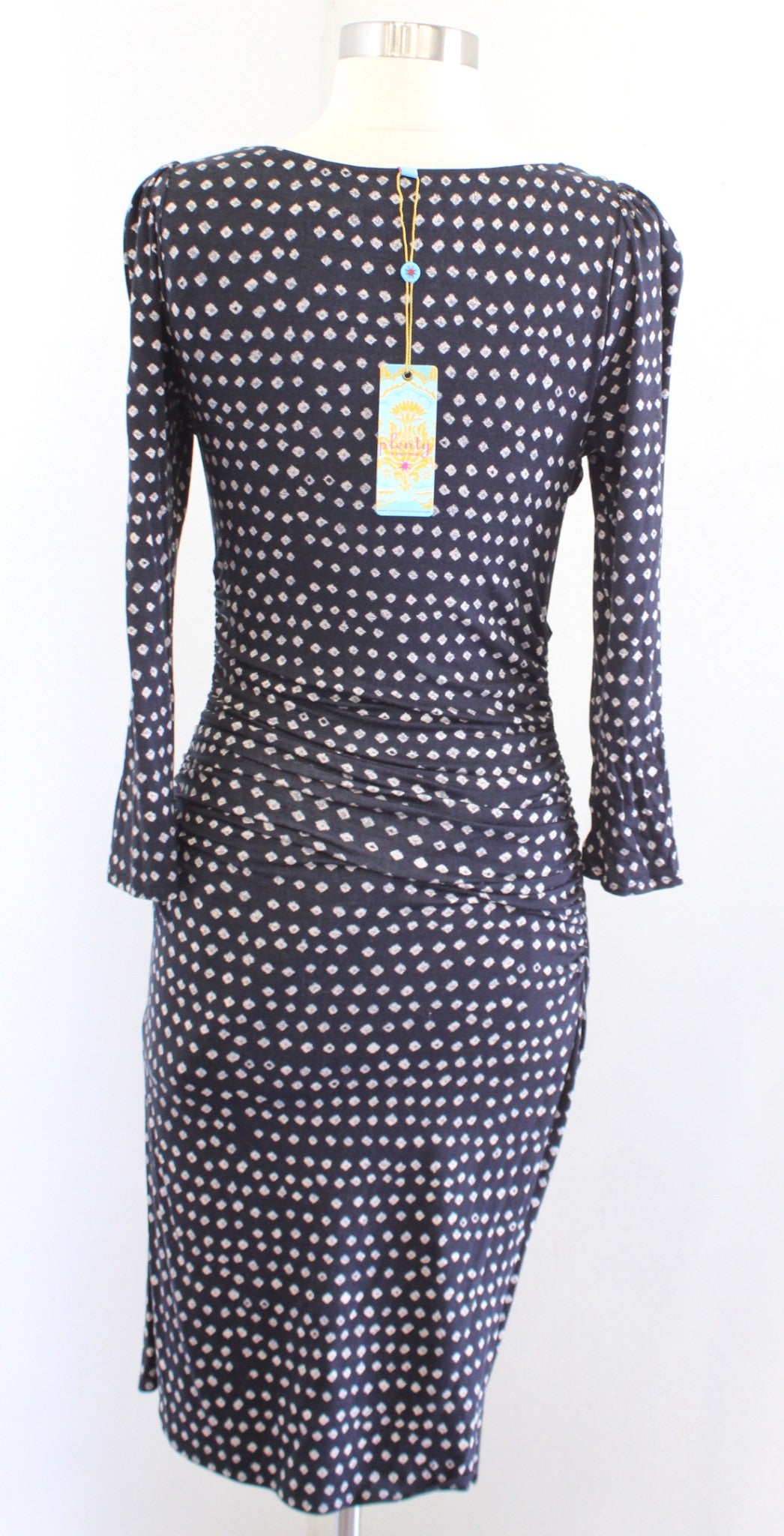 NWT Plenty Tracy Reese Criss Cross Knit Ruched Polka Dot Dress Size S Black