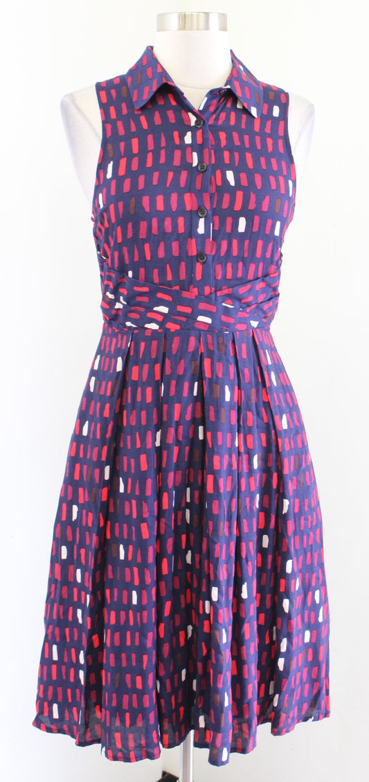 11 1 Tylho Anthropologie Brynn Navy Blue Fit and Flare Shirt Dress Size XS