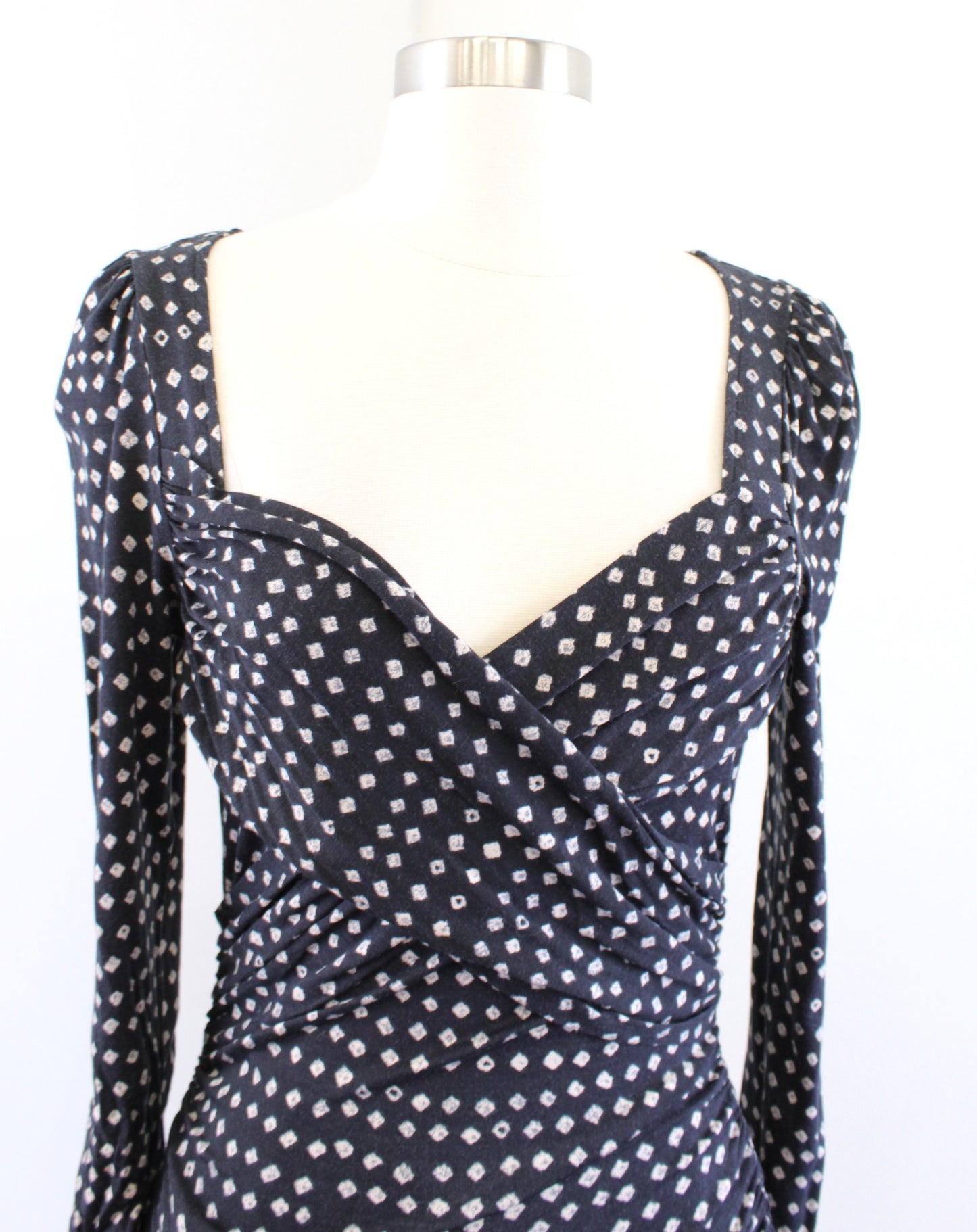 NWT Plenty Tracy Reese Criss Cross Knit Ruched Polka Dot Dress Size S Black