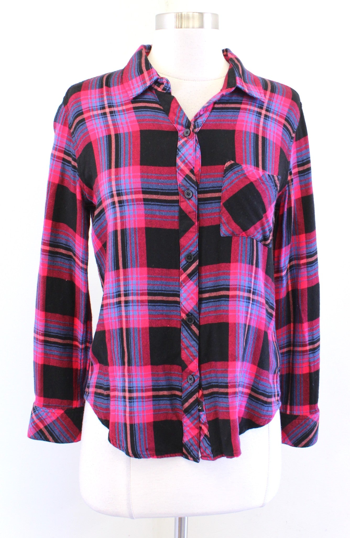 Rails Womens Hunter Black Red Coral Plaid Button Front Shirt Blouse Size S
