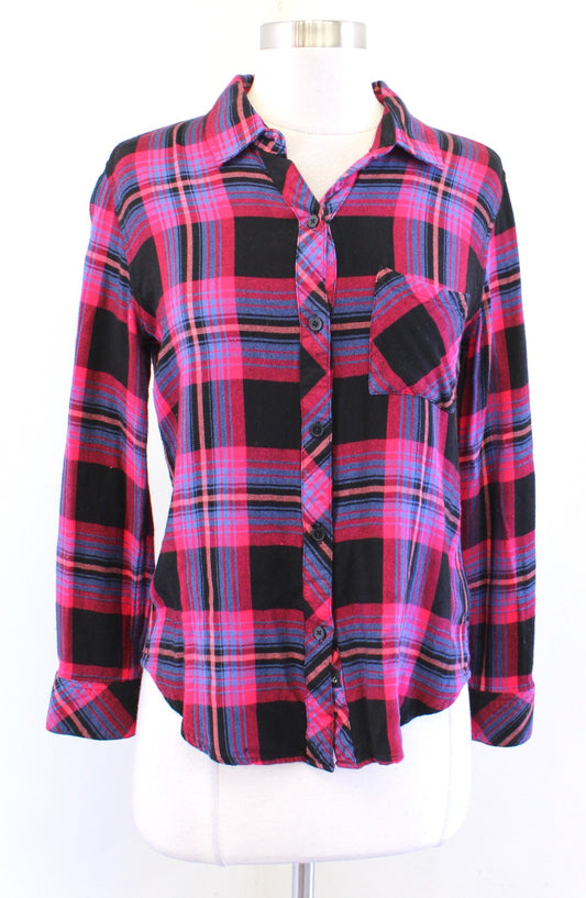 Rails Womens Hunter Black Red Coral Plaid Button Front Shirt Blouse Size S