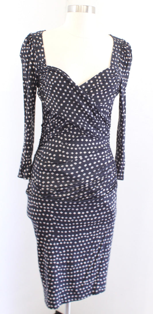 NWT Plenty Tracy Reese Criss Cross Knit Ruched Polka Dot Dress Size S Black