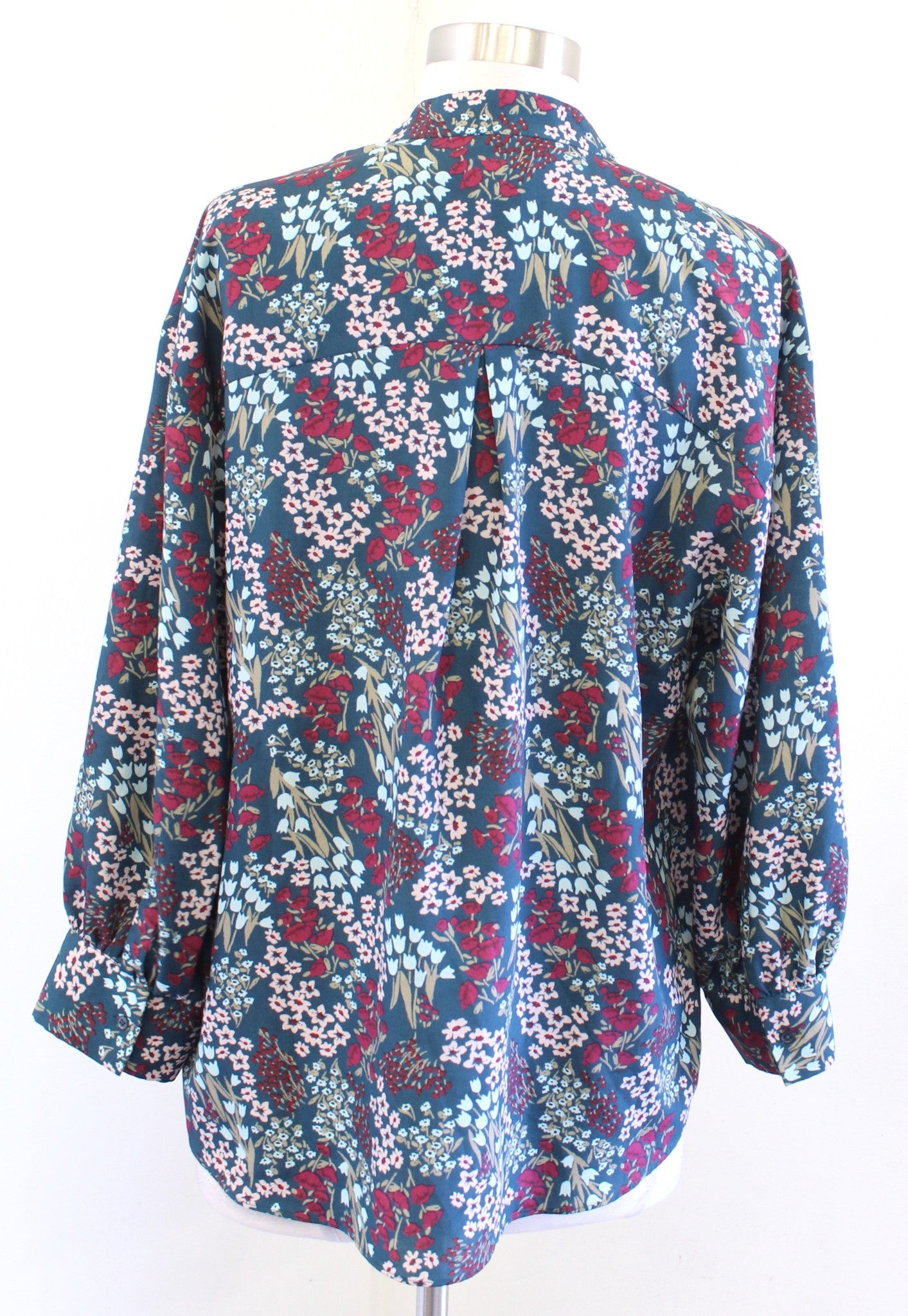 Joie Womens Ninarika Ocean Teal Floral Print Popover Top Blouse Size M V Neck