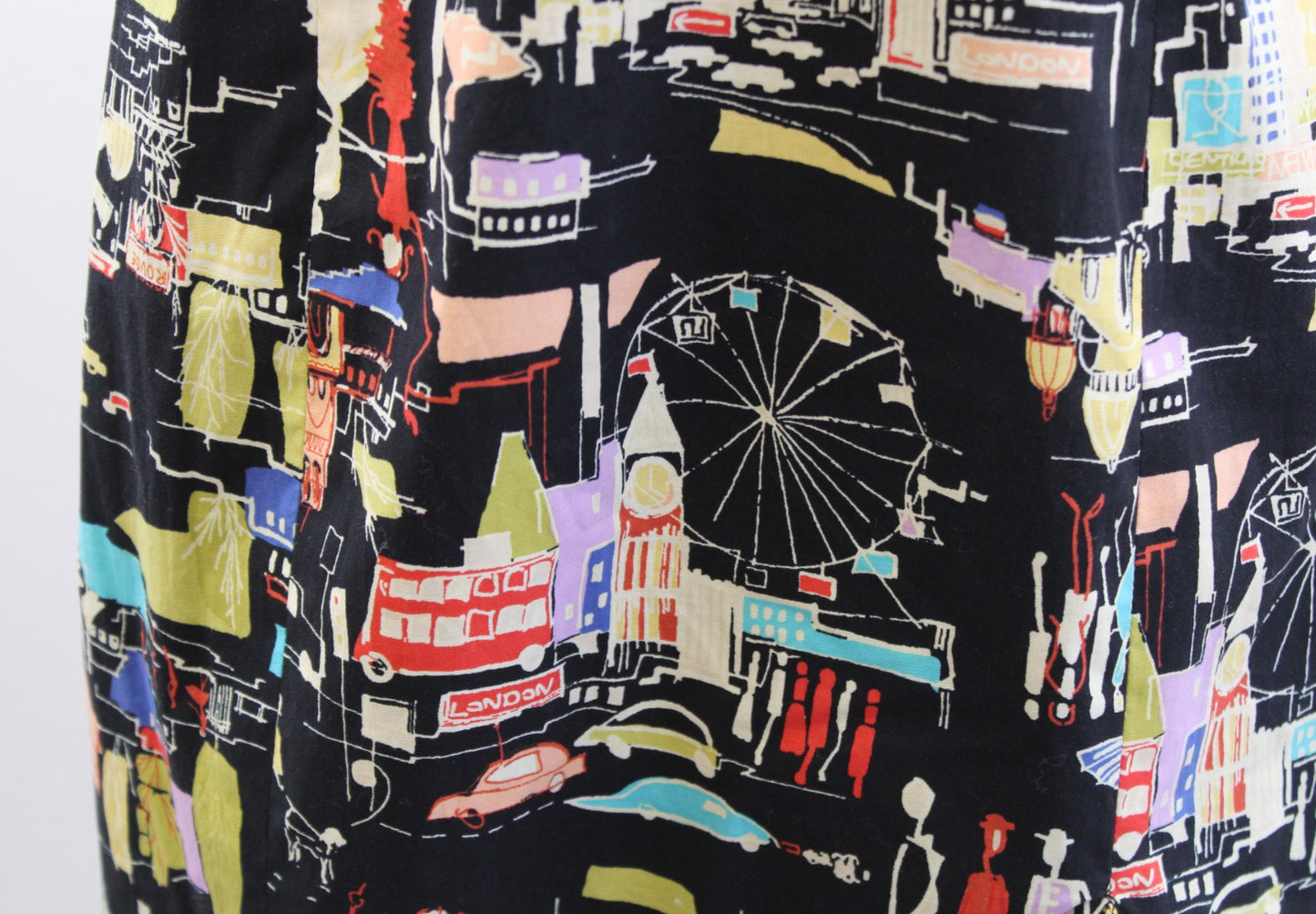 Vtg 2000s Y2k Muse Black London UK Novelty City Print Ruffle Hem Dress Size 6