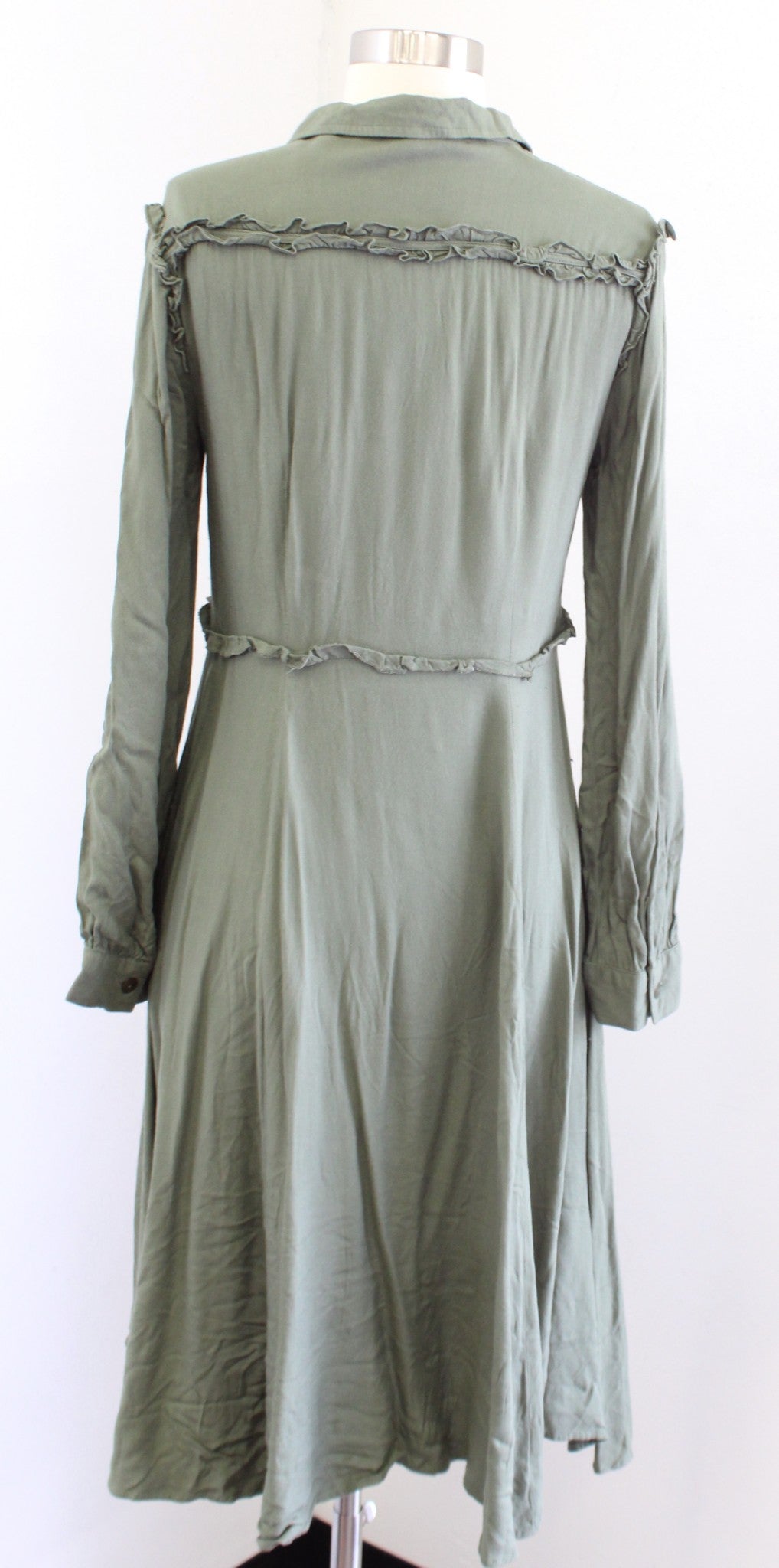 Matilda Jane Tree Canopy Green Asymmetric Hem Shirt Dress Size M Lace Trim