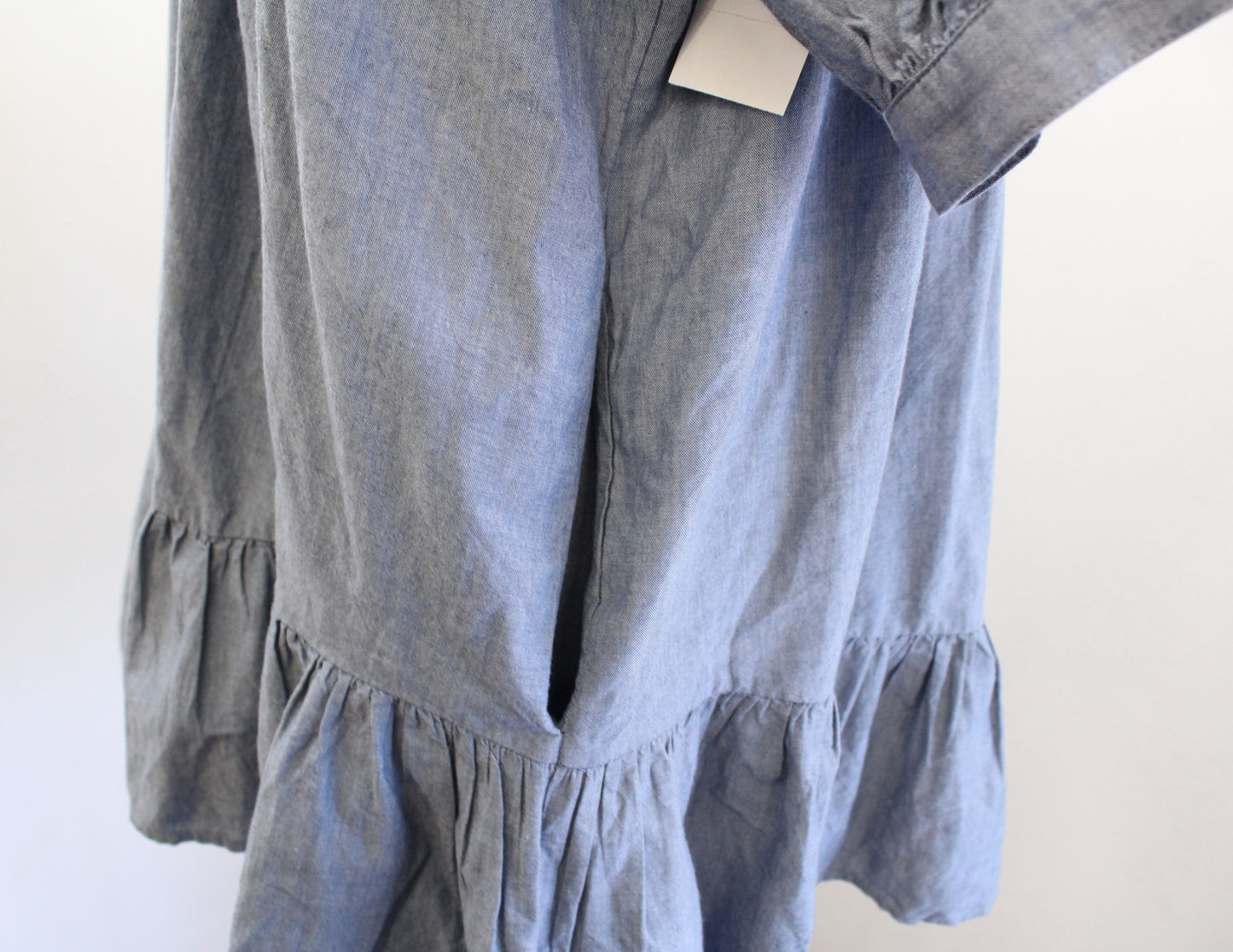 NWT Free People Amelie Denim Chambray Ruffle Mini Shift Dress Size S Indigo