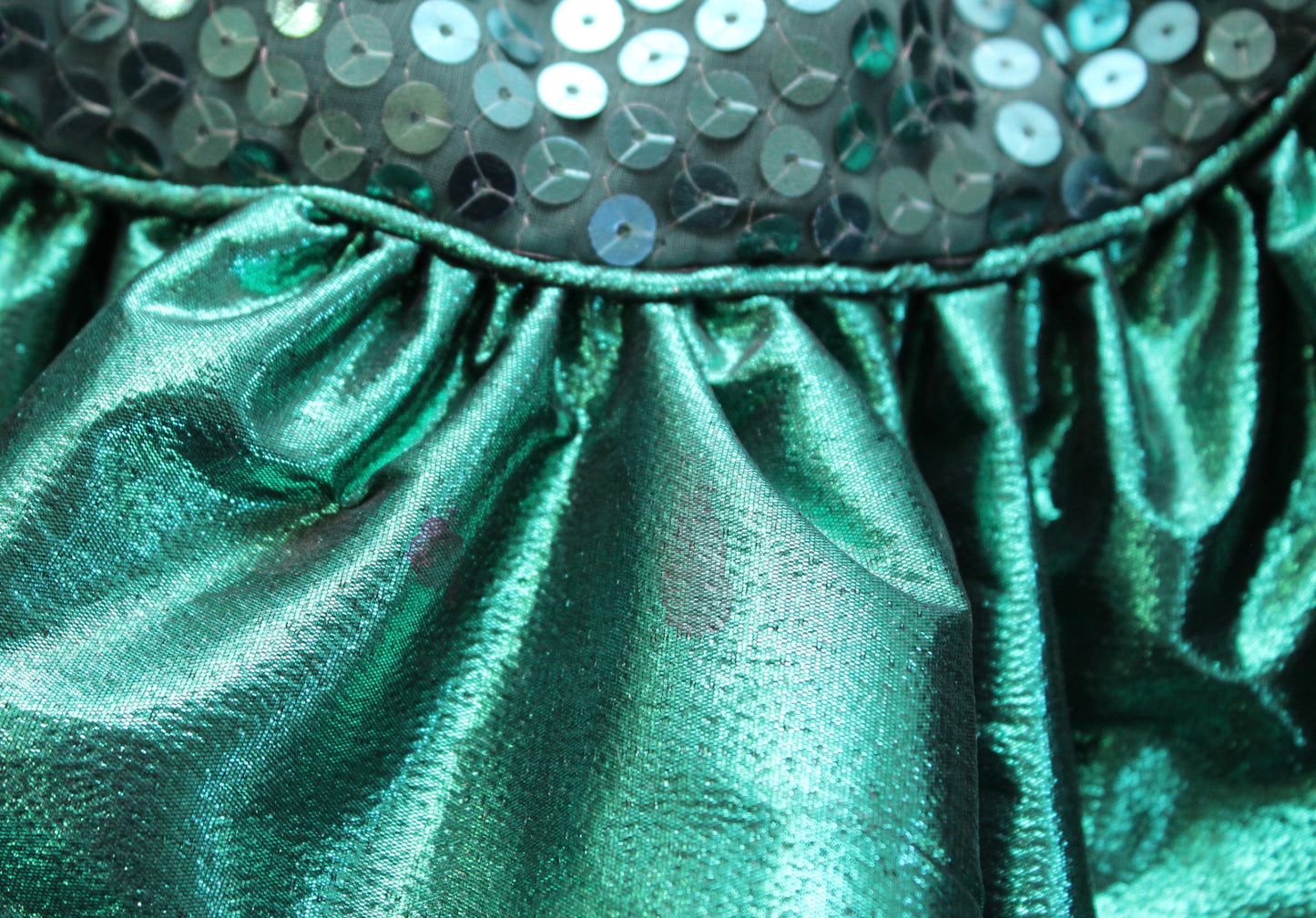 Vtg 80s Green Sequin Ruffle Puff Sleeve Drop Waist Formal Prom Party Dress S ?