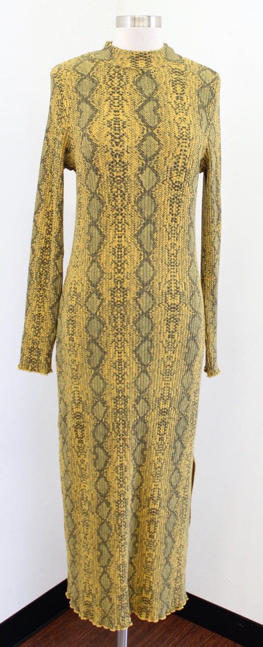 T La Anthropologie Sasha Ribbed Knit Snakeskin Print Mock Neck Midi Dress Size L