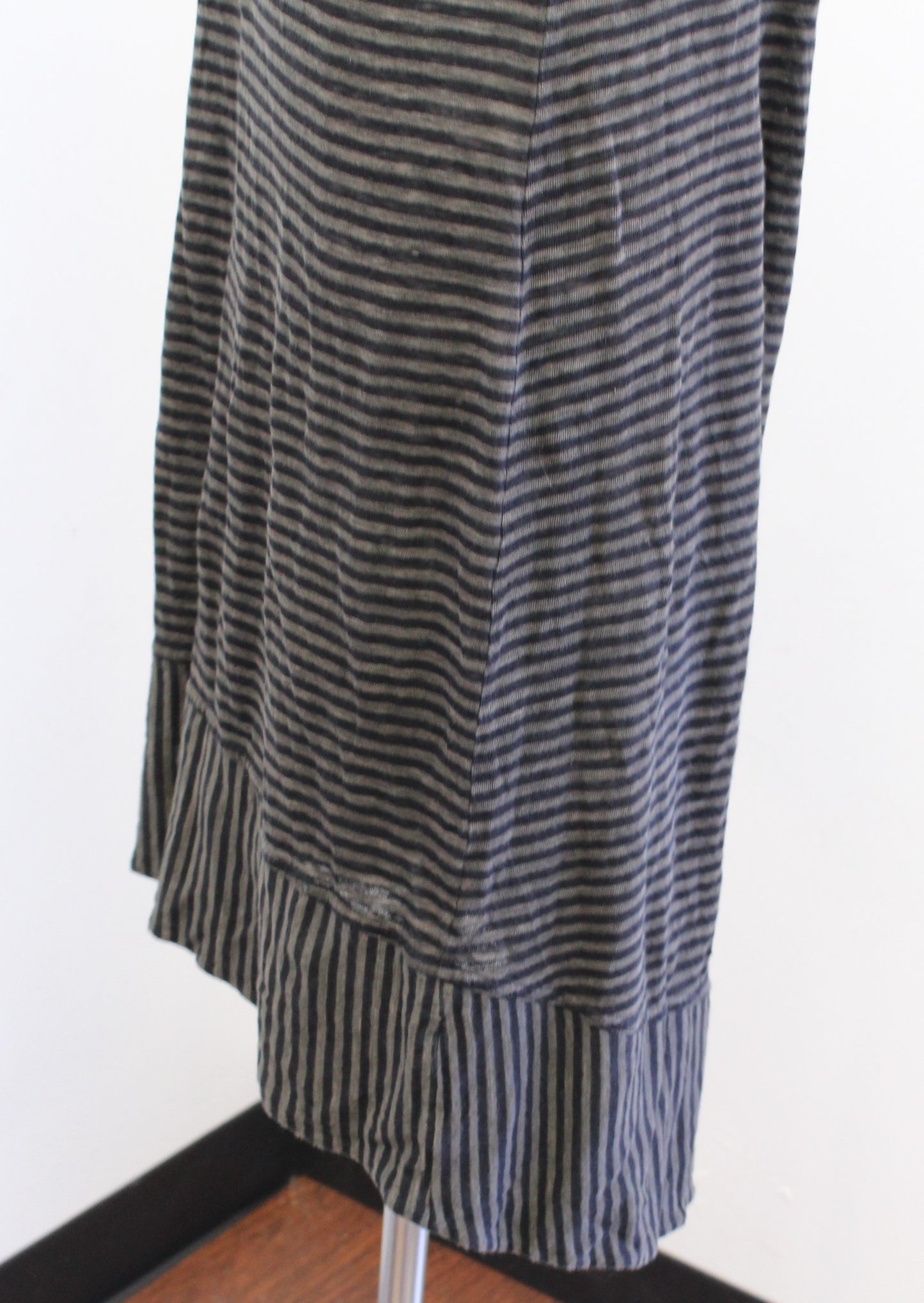 Eileen Fisher Olive Green Black Striped Linen Knit Racerback Tank Dress Size S