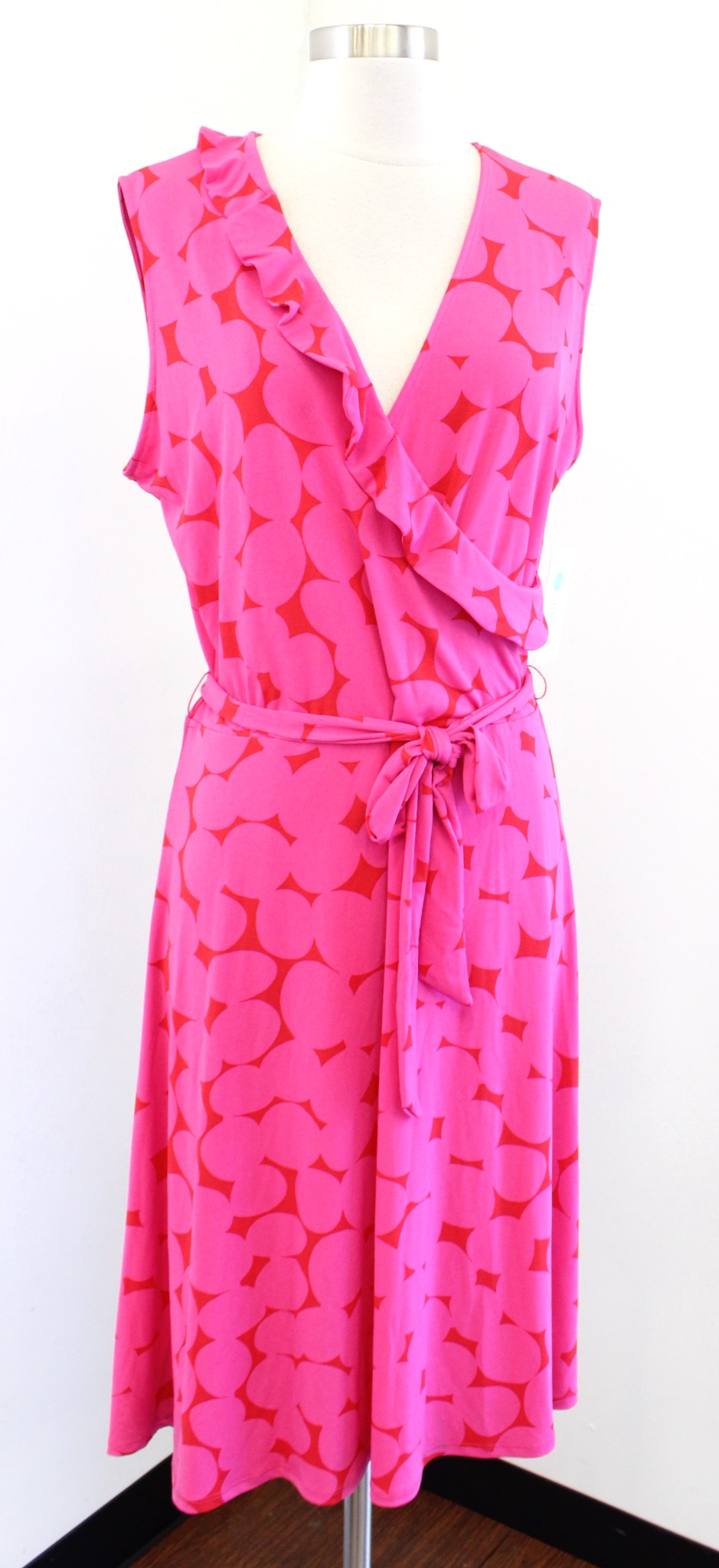 NWT Leota Stitch Fix Pink Red Printed Ruffle Jersey Faux Wrap Dress Size XL