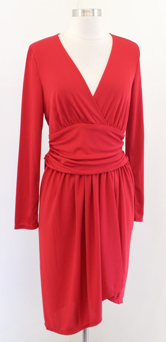 NWT Lauren Ralph Lauren Red Jersey V Neck Draped Sheath Dress Size 4 Asymmetric