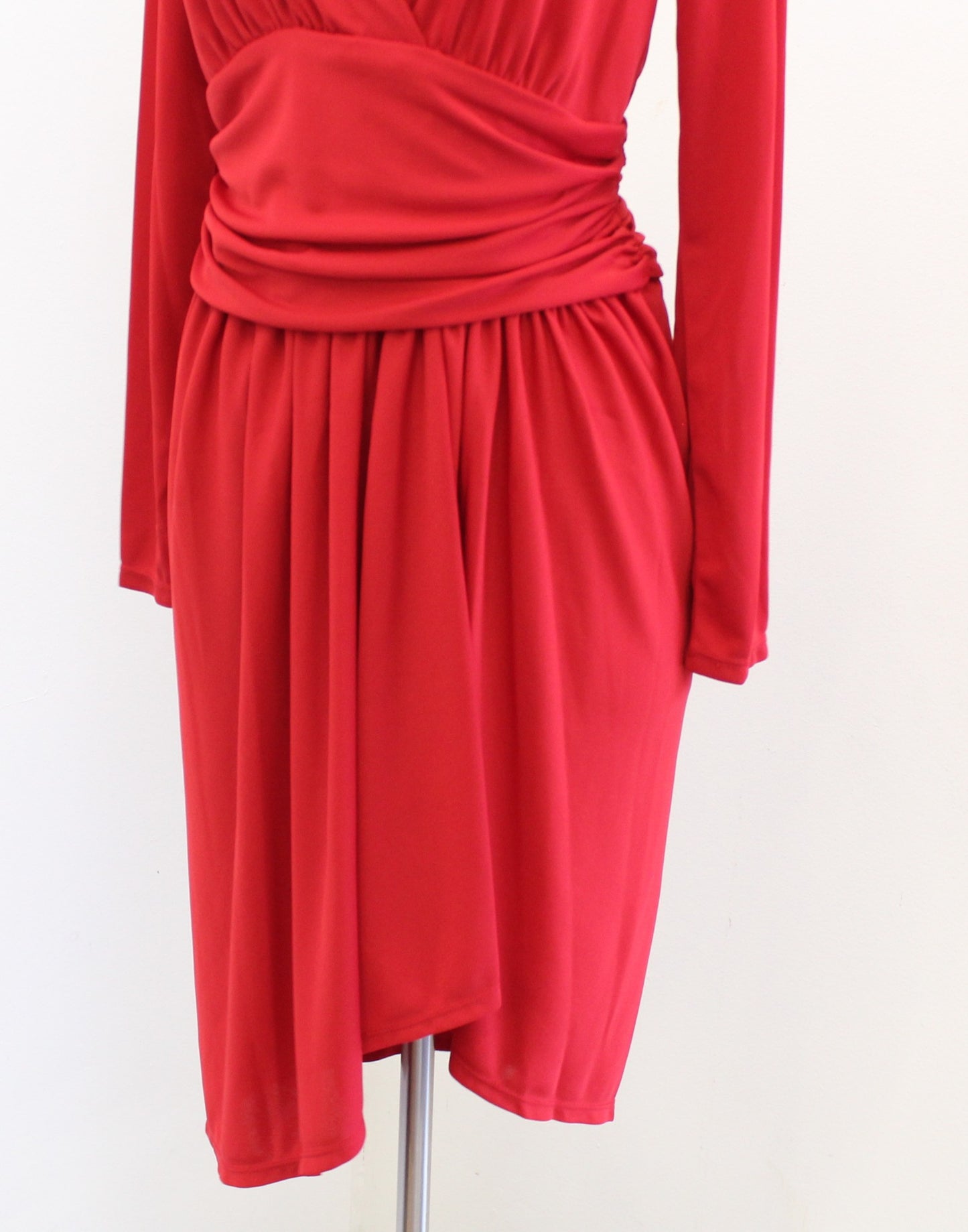 NWT Lauren Ralph Lauren Red Jersey V Neck Draped Sheath Dress Size 4 Asymmetric