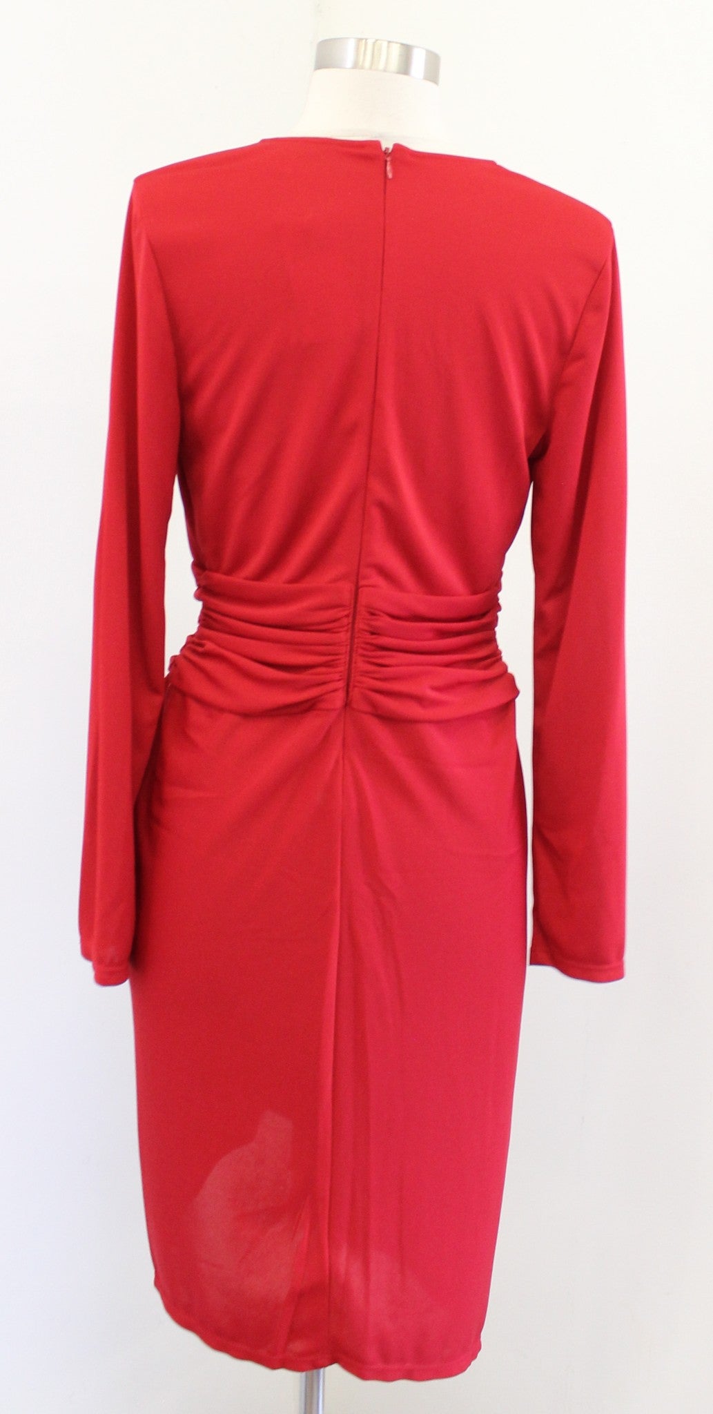 NWT Lauren Ralph Lauren Red Jersey V Neck Draped Sheath Dress Size 4 Asymmetric