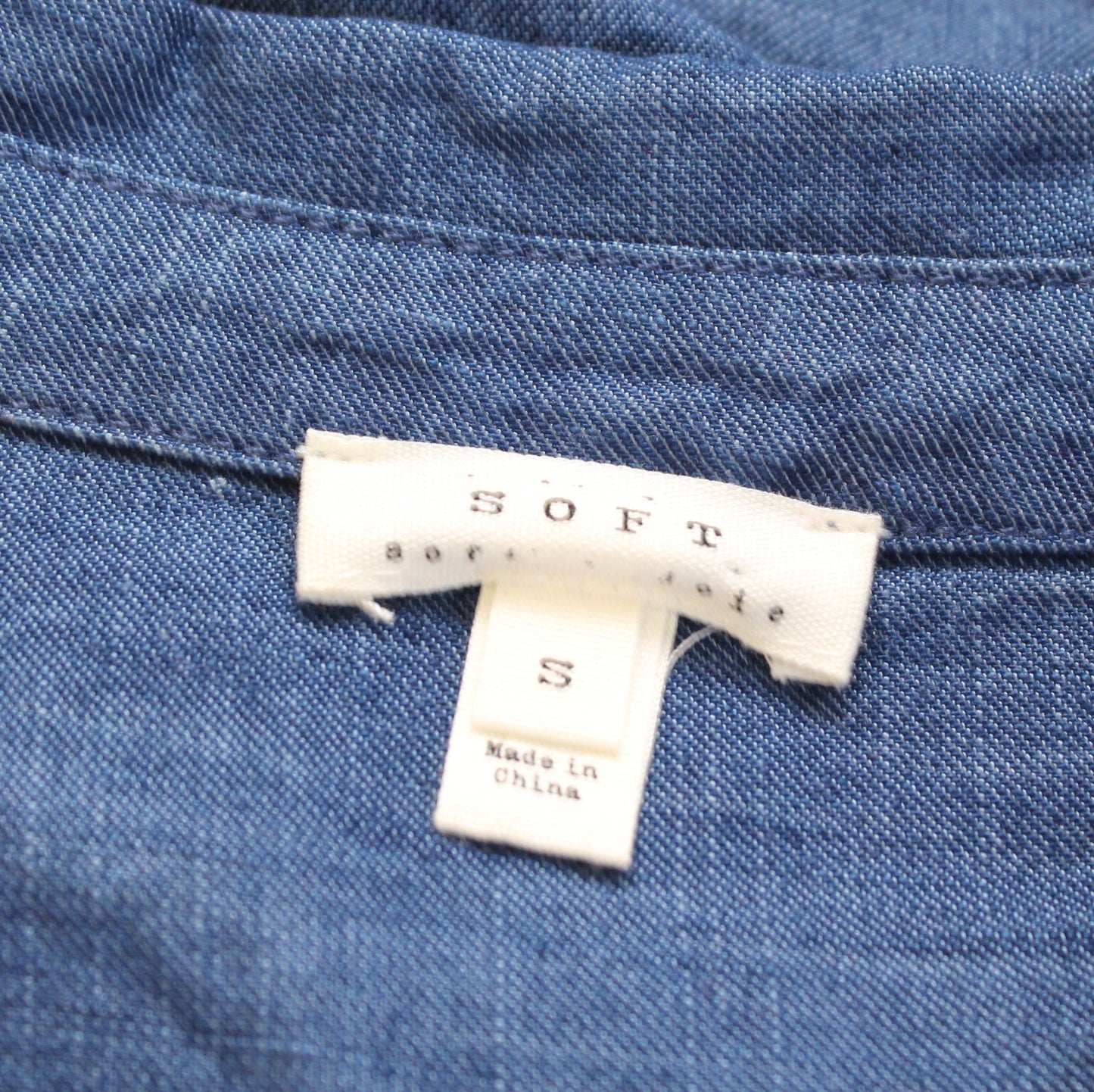 Soft Joie Katiana Denim Chambray Lace Up Neckline Long Sleeve Shift Dress Size S