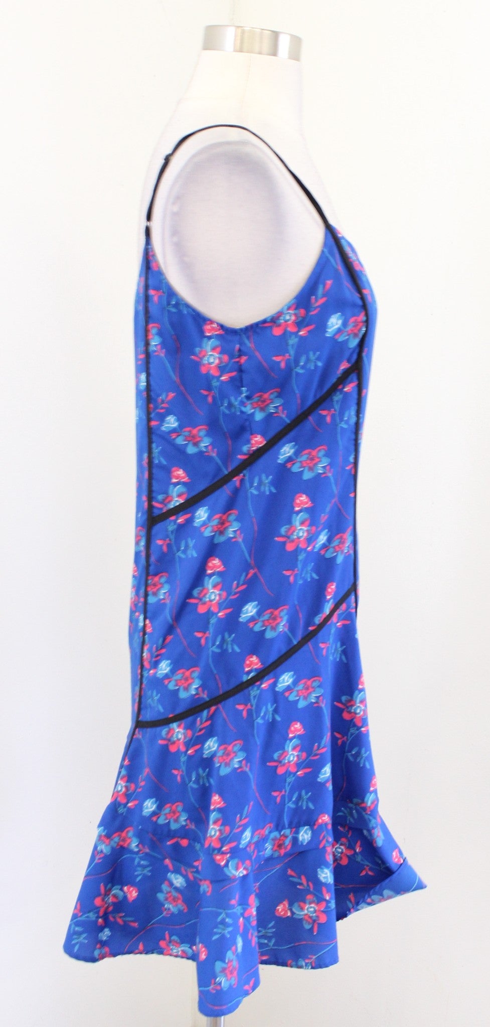 Thakoon Blue Floral Print Shift Dress Size 2 Flutter Hem V Neck Sleeveless