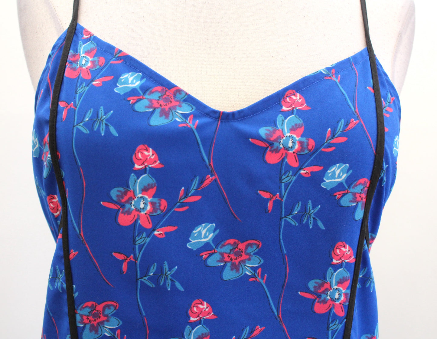 Thakoon Blue Floral Print Shift Dress Size 2 Flutter Hem V Neck Sleeveless