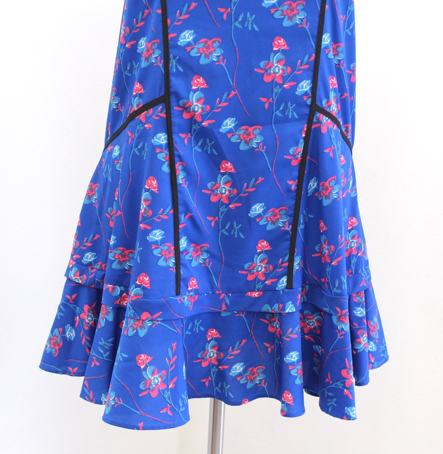Thakoon Blue Floral Print Shift Dress Size 2 Flutter Hem V Neck Sleeveless